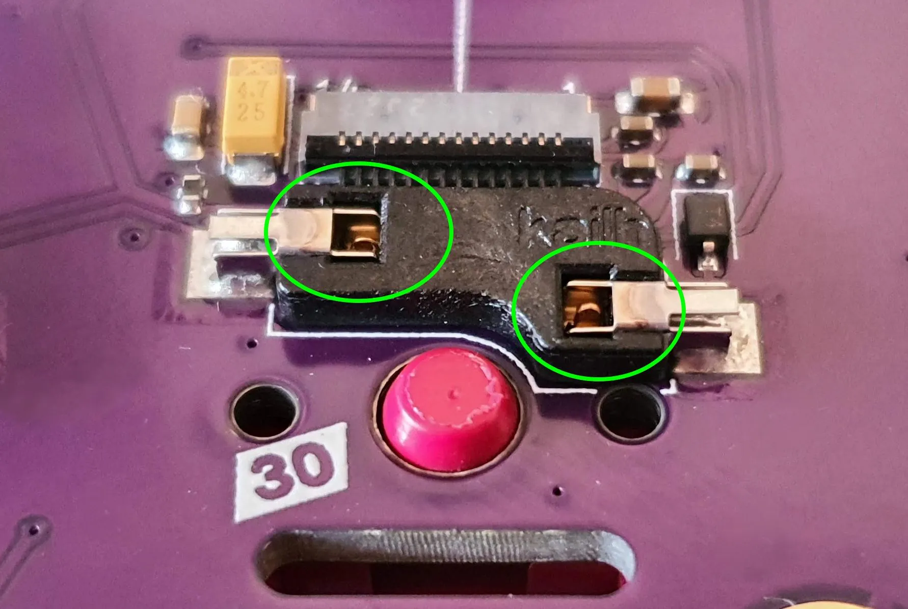 Switch successfully inserted — both pins visible