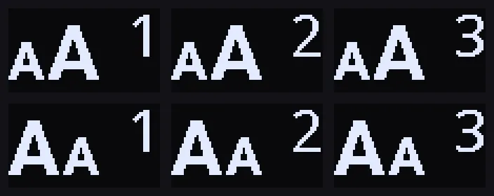 The utility-layer keycap in all six states: the bigger symbol with a 1, 2 or 3 in its corner on the top row, and the same three with Shift held, showing the smaller symbol